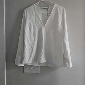 Zara White V-Neck Blouse